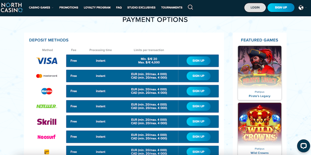 North-Casino-Payment-Methods