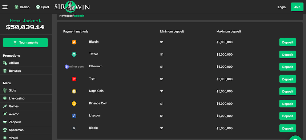 sirwin-casino-payments