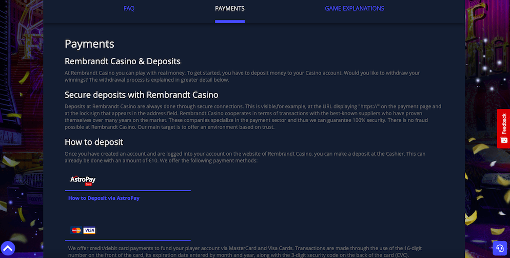 rembrandt-casino-payment-methods