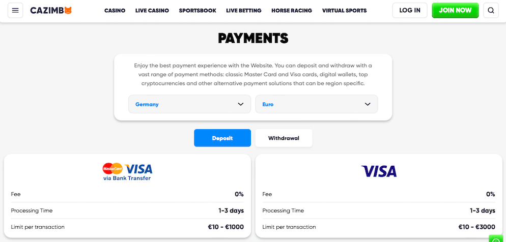 Cazimbo-Casino-Payments