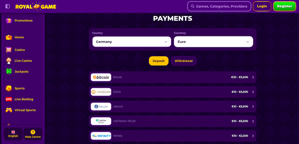 RoyalGame-Casino-Payment-Methods