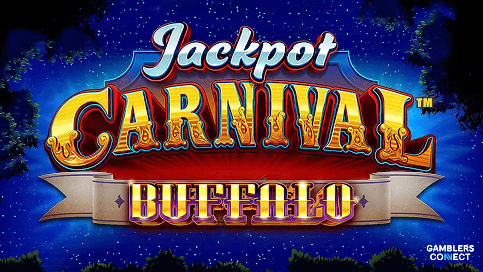 The title screen for the Jackpot Carnival Buffalo slot game, which combines the popular land-based Buffalo theme with a progressive Grand Jackpot.