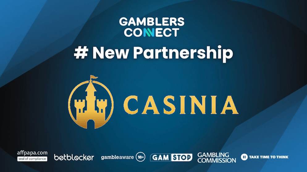 The official banner for the partnership between Gamblers Connect and Casinia, representing a new alliance in the iGaming industry