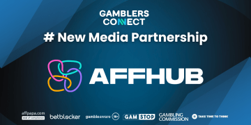 The official graphic announcing the new media partnership between Gamblers Connect and AFFHUB for the upcoming Affhub Warsaw Conference, with both logos displayed.