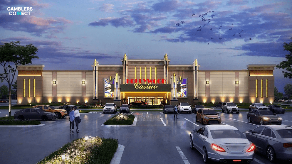 Officials and NFL legend Tom Thayer at the ribbon-cutting ceremony for PENN Entertainment's new land-based Hollywood Casino Joliet.