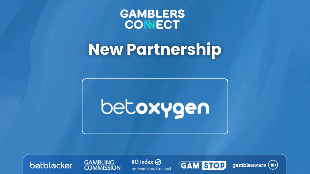 The logos of betoxygen and gamblers connect on a blue promotional image symbolizing the new partnership