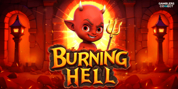 Promotional artwork for Endorphina's Burning Hell slot, featuring a mischievous demon character surrounded by flames and gold coins.