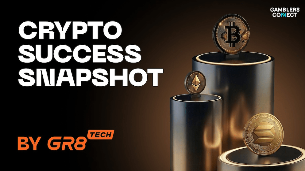 A digital graphic illustrating the rising trend of cryptocurrency usage in iGaming, highlighting faster withdrawals and lower transaction costs.