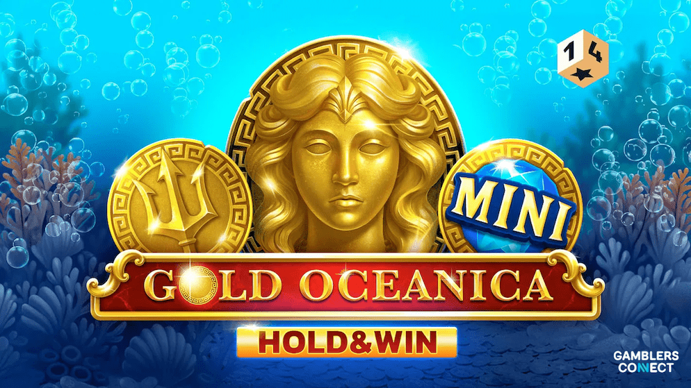 A screenshot of the gameplay interface in the Gold Oceanica slot during the Hold & Win bonus round. The screen shows gold coin symbols locked onto the grid, illustrating the respin mechanic used to chase the Minipot and Megapot prizes.