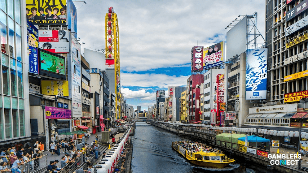 A concept rendering or representative image of the future MGM Osaka integrated resort on Yumeshima Island, illustrating the scale of the project necessitating the addiction center.