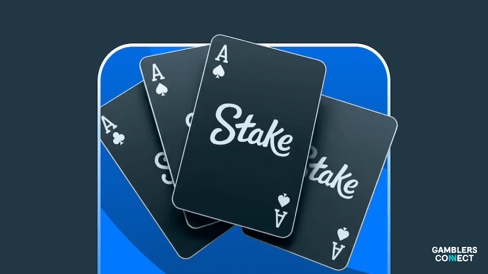 A creative graphic featuring Stake.com branded playing cards, representing the operator's casino product vertical.