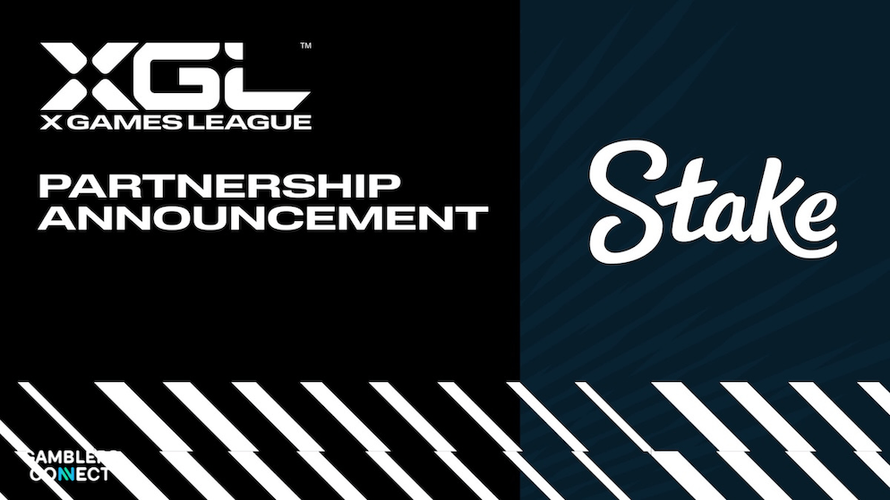 The logos of X Games League and Stake displayed side-by-side, symbolizing the strategic alignment to bring sports betting and KICK livestreaming to action sports fans.