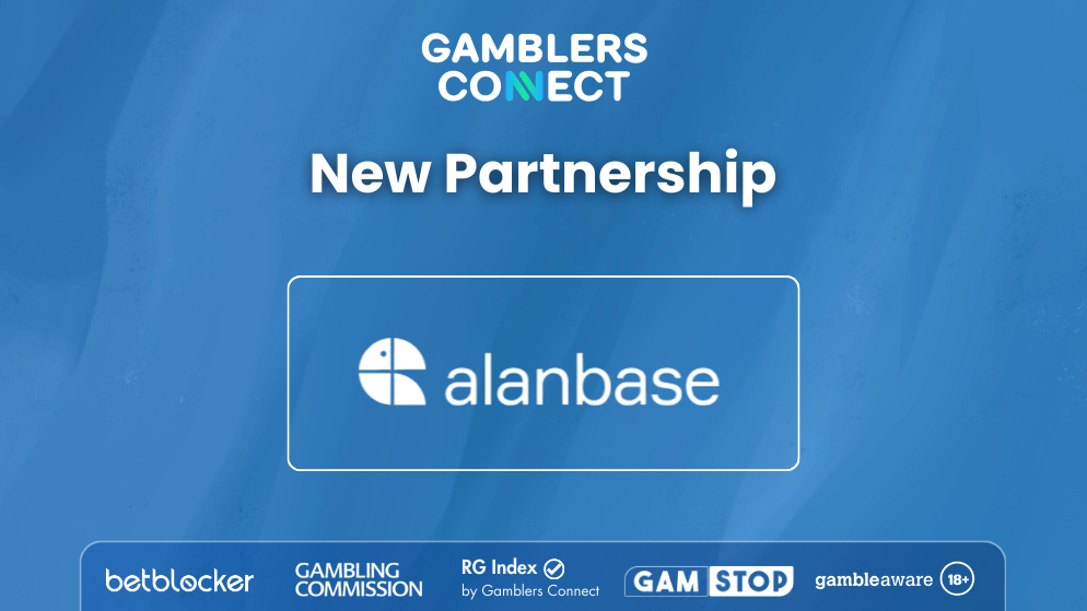 Alanbase & Gamblers Connect logos on a blue background depicting the new partnership
