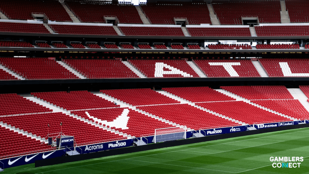 Wide interior view of the stadium prepared for the Real Betis vs. Atlético Madrid Copa del Rey quarter-final in Seville.