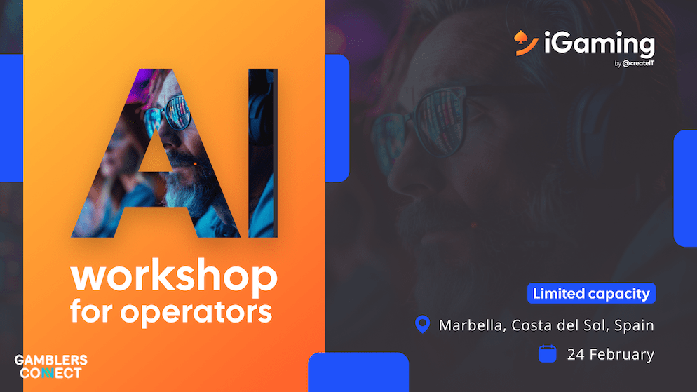 Bartek Borkowski leading an AI and automation workshop for iGaming leaders, focusing on operational efficiency.