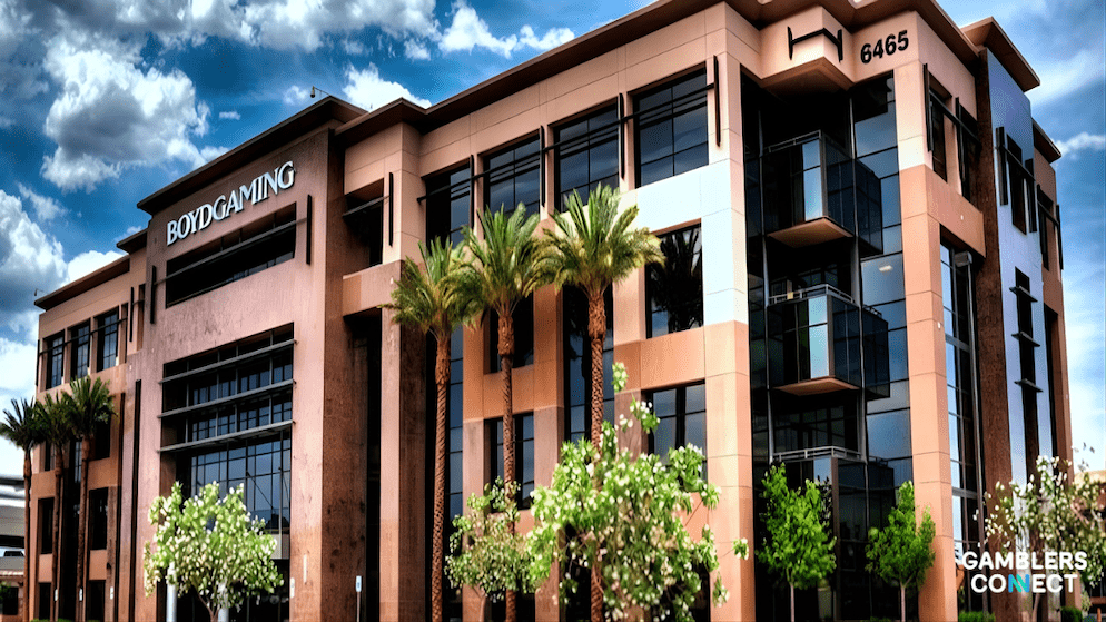 Architectural detail of Boyd Gaming Corporation's headquarters, symbolizing the company's strategic focus on digital expansion.