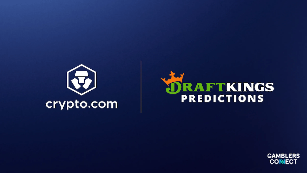 Combined logos of Crypto.com and DraftKings Predictions, highlighting their collaboration on federally regulated event contracts.