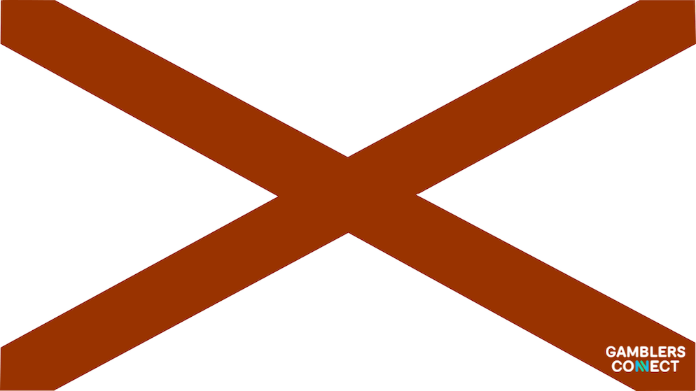 Close-up of the Alabama flag with Gamblers Connect branding, symbolizing the ongoing legal battle over sports wagering contracts and the class-action lawsuit at the Federal Court of Alabama.