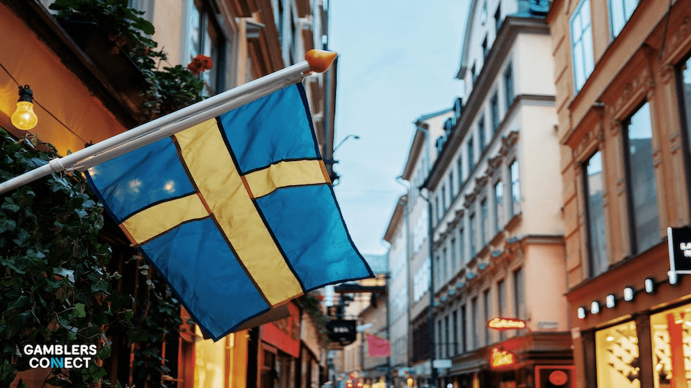Sweden flag backdrop for news on the 72% gambling participation rate and rising trust in licensed operators.
