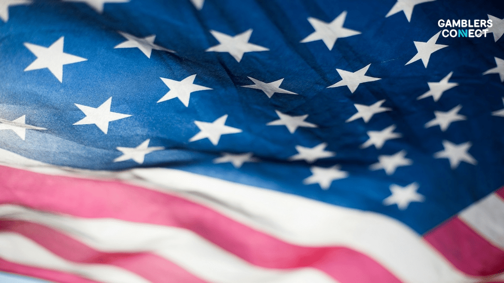 Close-up of an American flag to symbolize tribal sovereignty and the Indian Gaming Association.